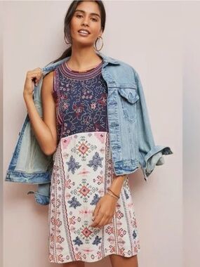 Anthropologie Akemi & Kin Embroidered Southwestern Tribal Boho Dress Size 4